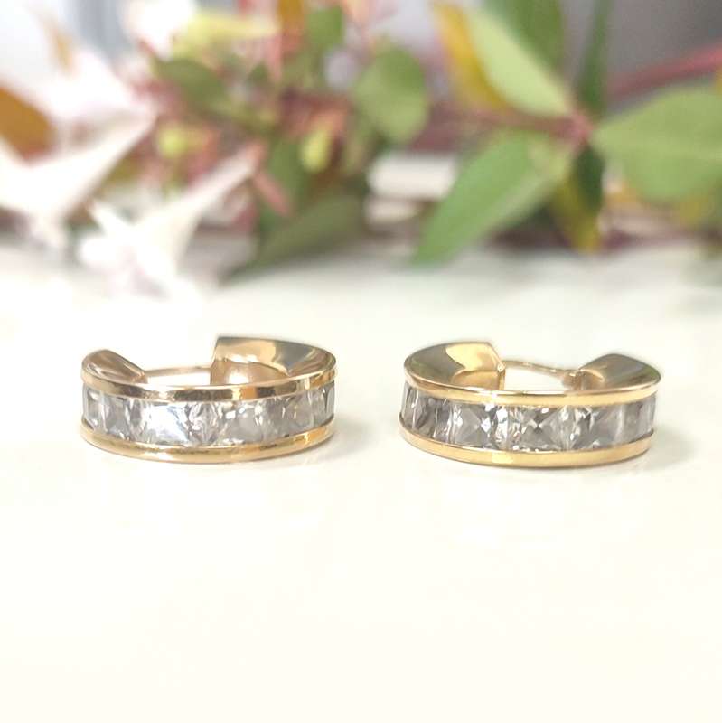 Gold & Cubic Zirconia Earrings Set #cc025