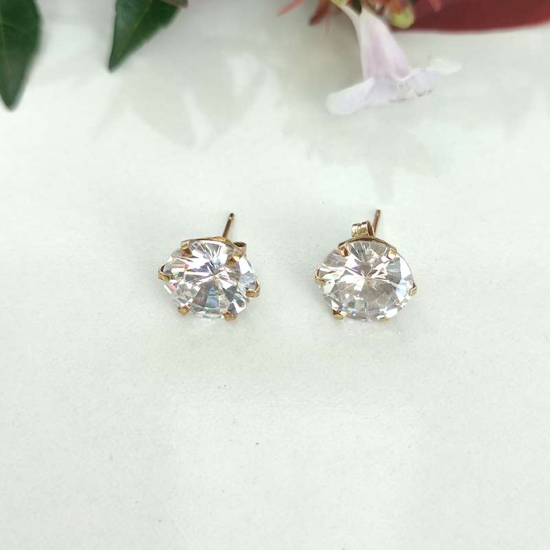 Yellow Gold & Cubic Zirconia Stud Earrings #cc031