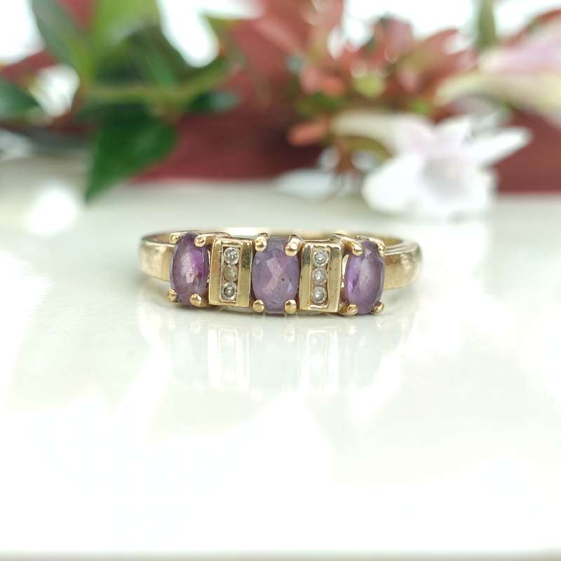 Diamond & Amethyst Gold Ring #cc033