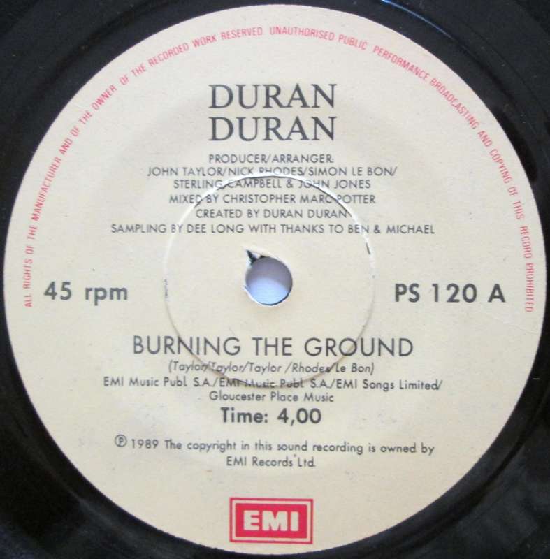DURAN DURAN - BURNING THE GROUND / DECADENCE   (7 SINGLE/VINYL)