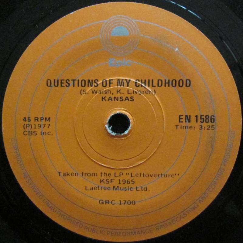 KANSAS - CARRY ON WAYWARD SON / QUESTIONS OF MY CHILDHOOD  (7 SINGLE/VINYL)
