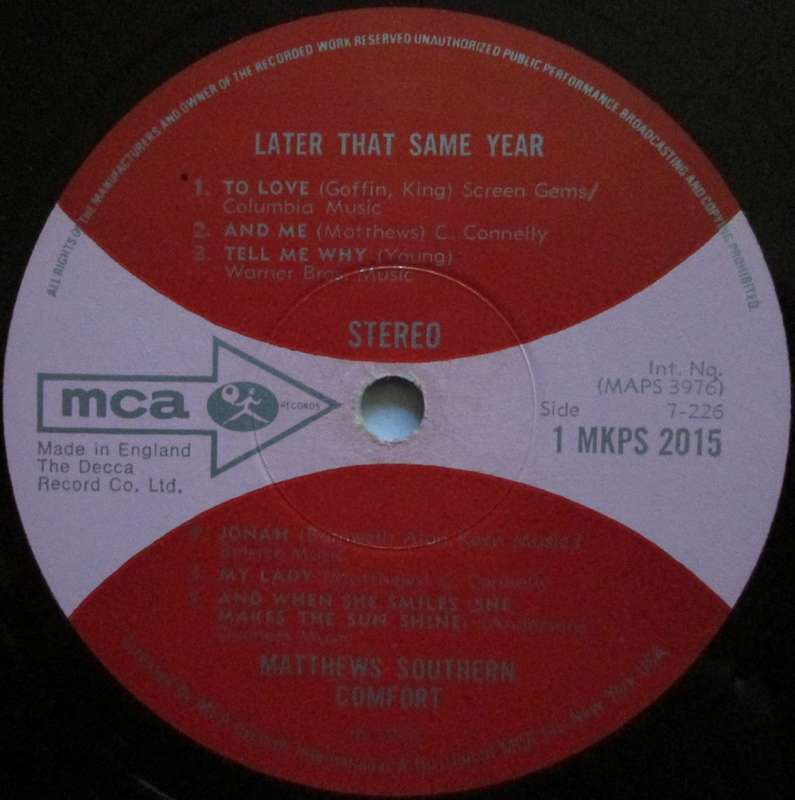 MATTHEWS SOUTHERN COMFORT - LATER THAT SAME YEAR (LP/VINYL)