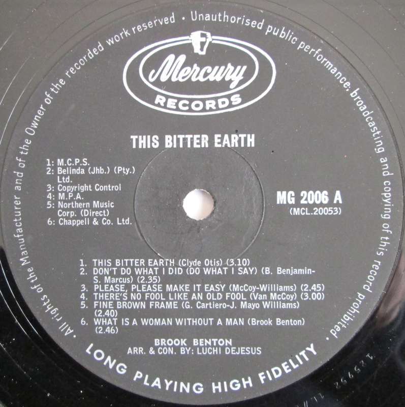 BROOK BENTON - THIS BITTER EARTH (LP/VINYL)