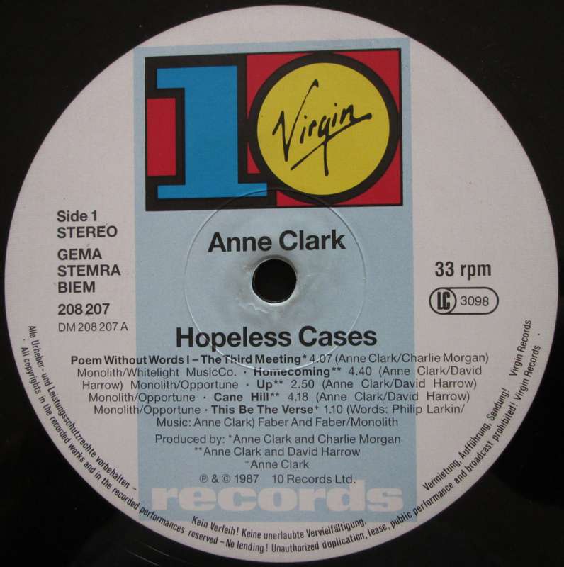 ANNE CLARK - HOPELESS CASES (LP/VINYL)