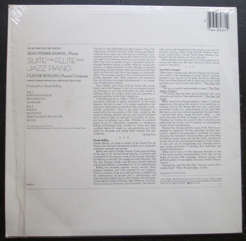 CLAUDE BOLLING / JEAN-PIERRE RAMPAL - SUITE FOR FLUTE AND JAZZ PIANO (LP/VINYL)