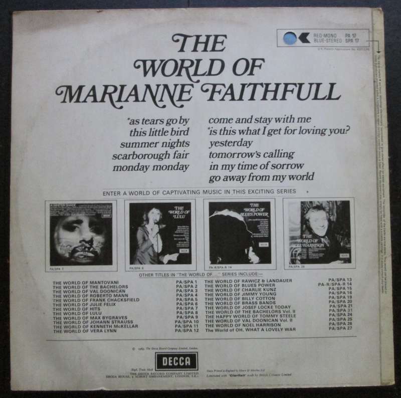 MARIANNE FAITHFULL -  THE WORLD OF MARIANNE FAITHFULL    (LP/VINYL)