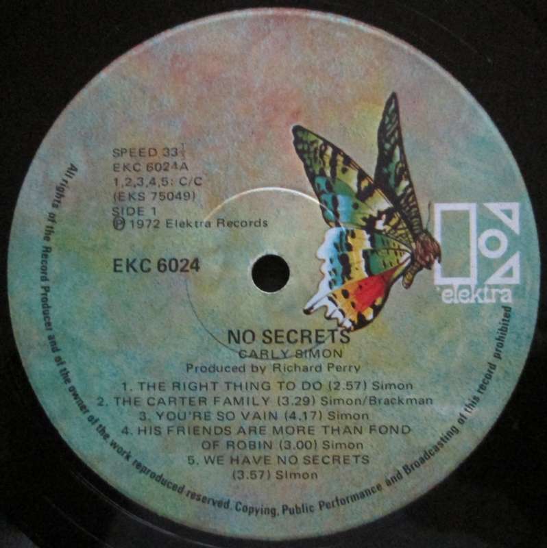 CARLY SIMON - NO SECRETS     (LP/VINYL)