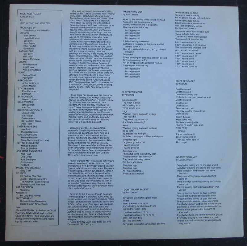 JOHN LENNON/YOKO ONO - MILK AND HONEY    (LP/VINYL)