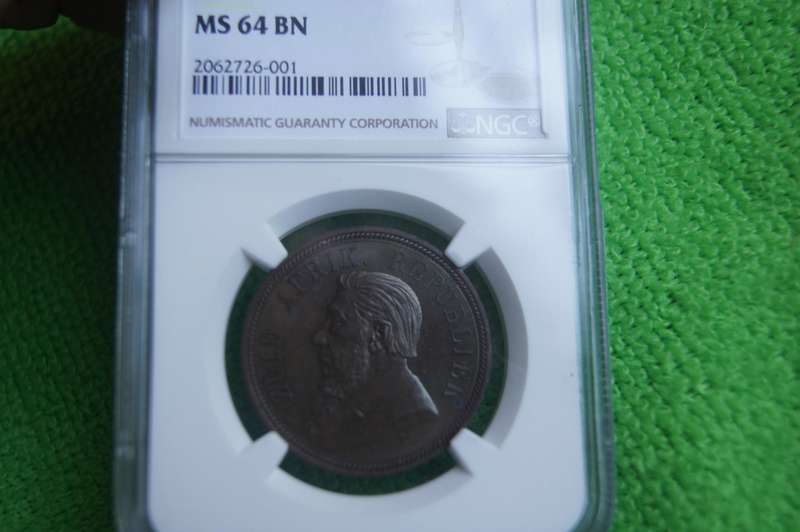 High Grade 1892 ZAR Penny - MS 64 BN NGC