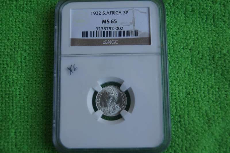 1932 South Africa 3 Pence - Super High Grade MS 65 NGC
