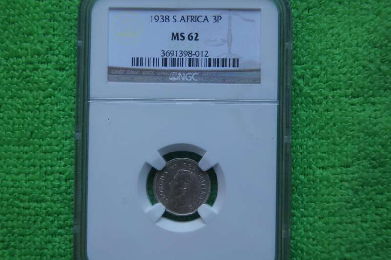 1938 South Africa 3 Pence - MS62 NGC