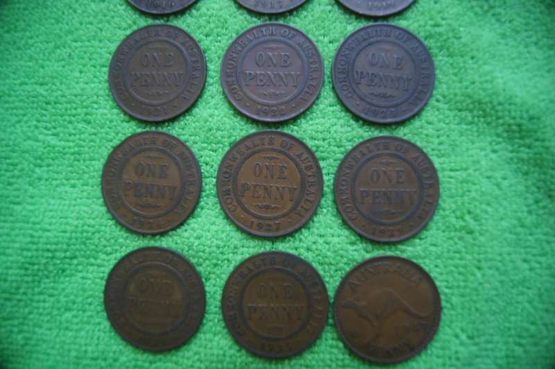 Australian Penny Set (16 coins) (1912-1950) Seldom Found - Bid per coin to take all 16