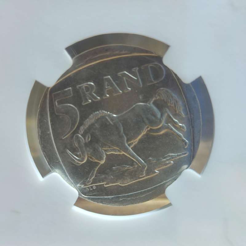 GRADED (MS62) - 2000 5 RAND "SMILEY MANDELA" COIN