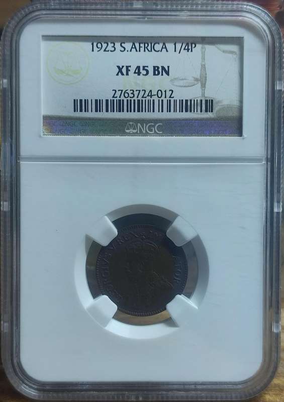 GRADED (XF 45 BN) - 1923 QUARTER PENNY 1/4P (FARTHING) COIN - ONLY 31,398 MINTED!