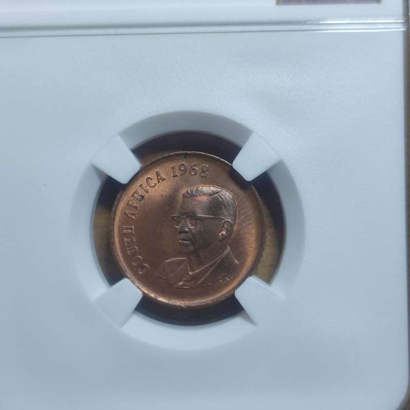 1968 South Africa 1 Cent - President Swart ENGLISH Graded (MS 65 RB)