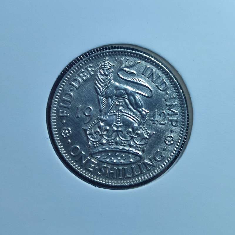 1942 UK ONE SHILLING 50% SILVER COIN