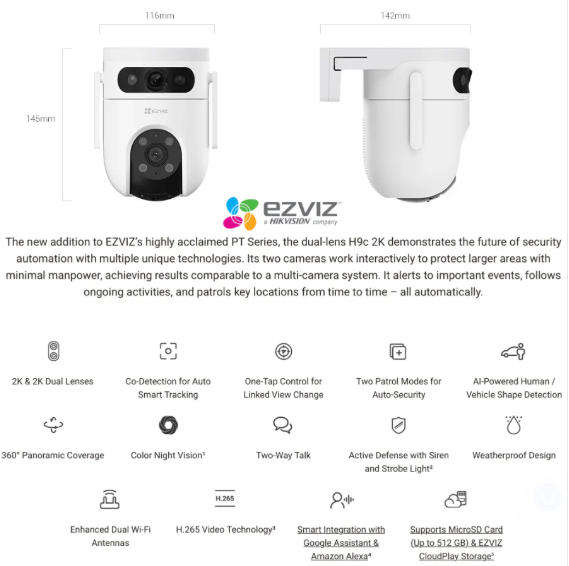 EZVIZ H9c 2K Dual-Lens Pan & Tilt Wi-Fi Camera
