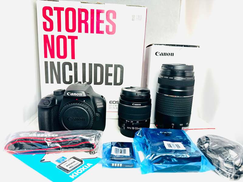 Canon 4000D DSLR camera with 2 lens and accessories