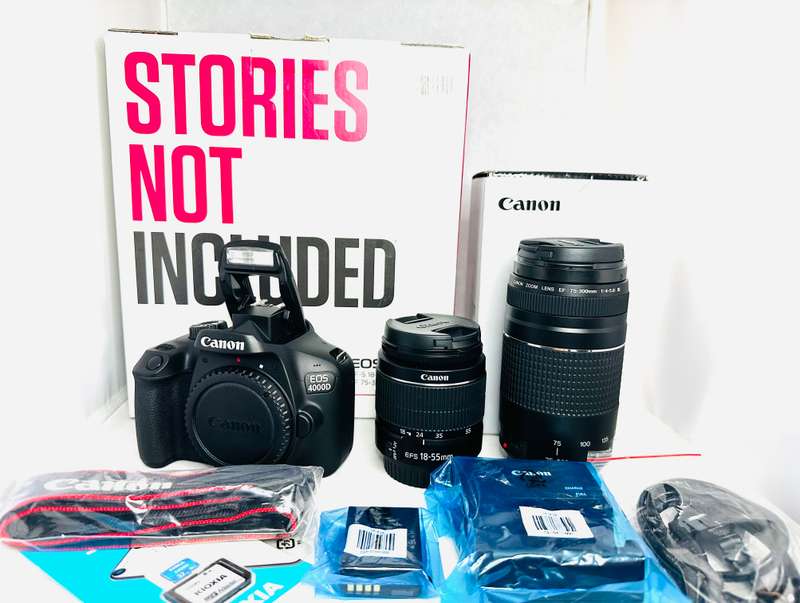 Canon 4000D DSLR camera with 2 lens and accessories