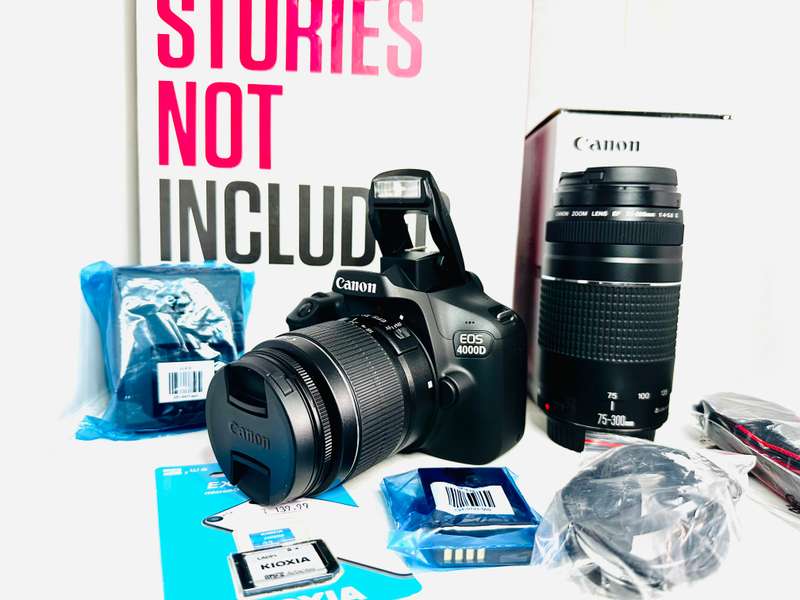 Canon 4000D DSLR camera with 2 lens and accessories