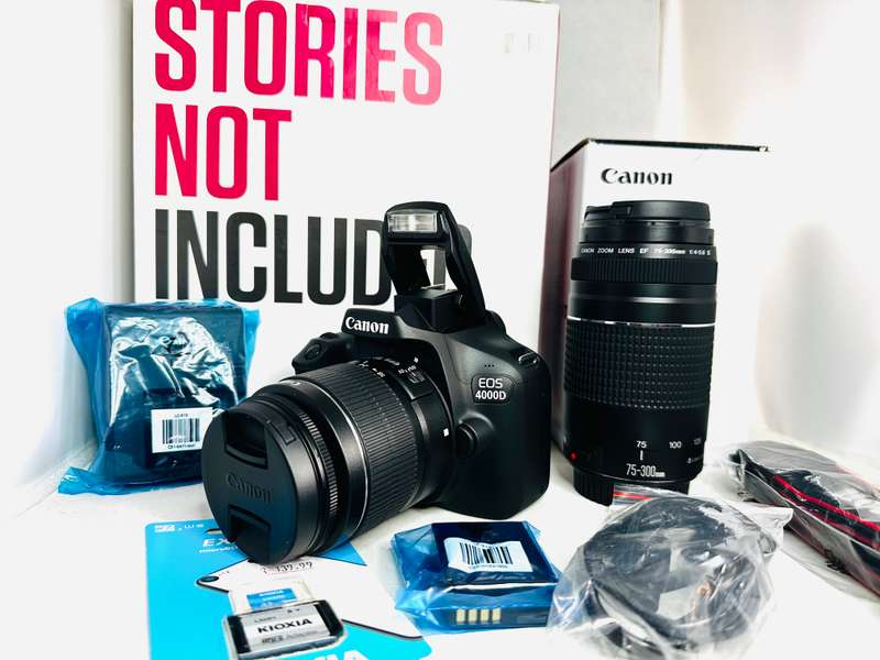 Canon 4000D DSLR camera with 2 lens and accessories