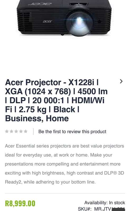 Acer Projector - X1228i | XGA (1024 x 768) | 4500 Im I DLP I 20 000:1 | HDMI/Wi Fi l 2.75 kg | Black