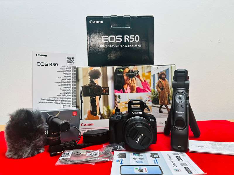 Canon EOS R50 Mirrorless content creator kit with RF-S 18-45mm F 4.5-6.3 IS STM Kit lens + more