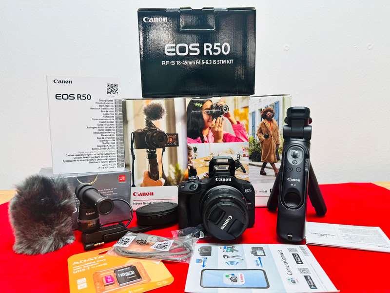 Canon EOS R50 Mirrorless content creator kit with RF-S 18-45mm F 4.5-6.3 IS STM Kit lens + more