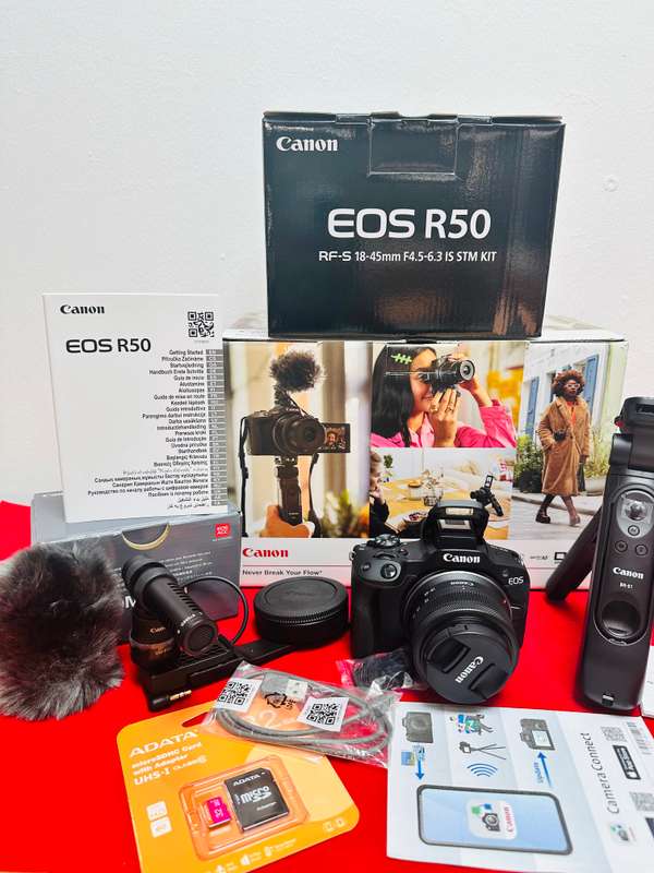 Canon EOS R50 Mirrorless content creator kit with RF-S 18-45mm F 4.5-6.3 IS STM Kit lens + more