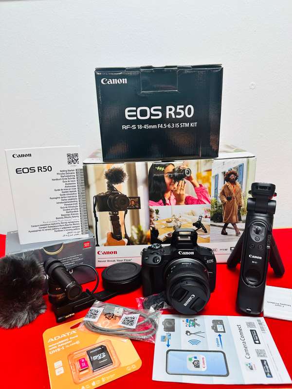 Canon EOS R50 Mirrorless content creator kit with RF-S 18-45mm F 4.5-6.3 IS STM Kit lens + more