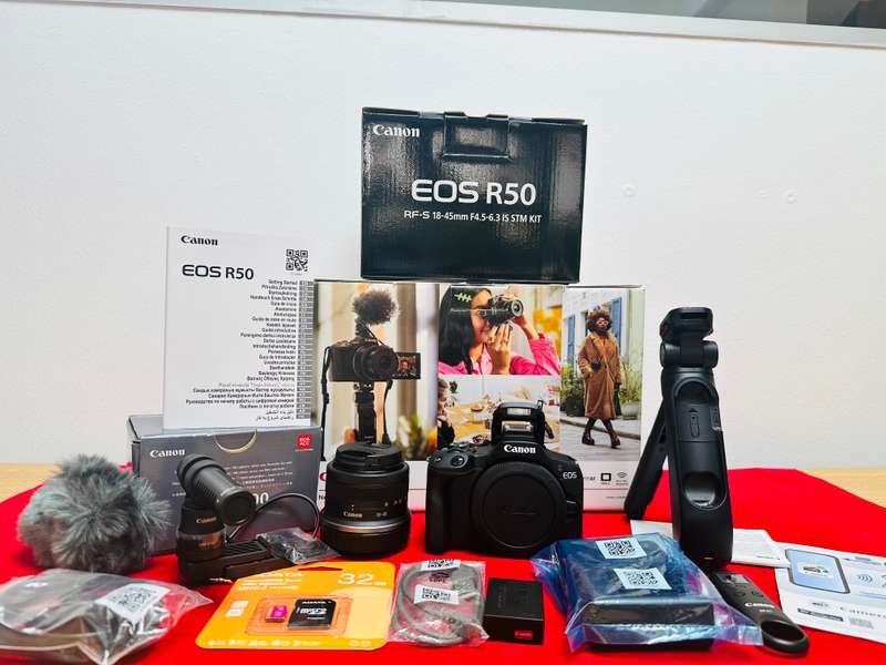 Canon EOS R50 Mirrorless content creator kit with RF-S 18-45mm F 4.5-6.3 IS STM Kit lens + more