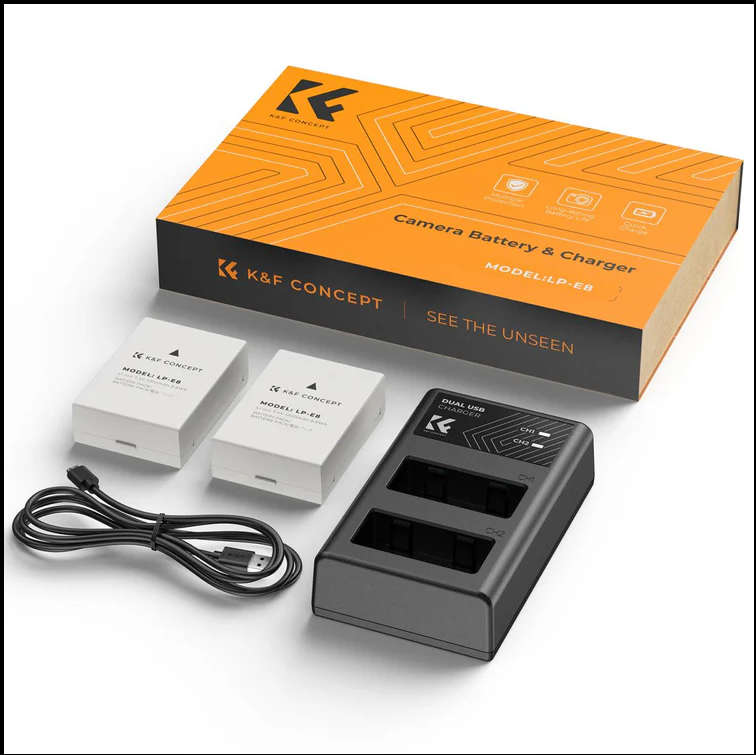 K&F Concept Dual LP-E8 1200mAh Batteries + Charger for Canon  Elevate your Canon camera's performanc