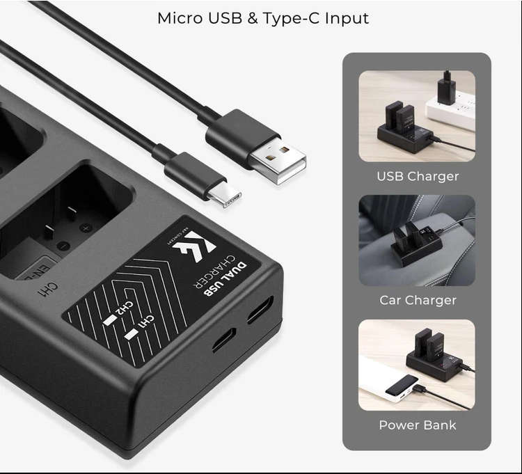 K&F Concept Dual EN-EL14 Battery + Charger Kit for Nikon Cameras
