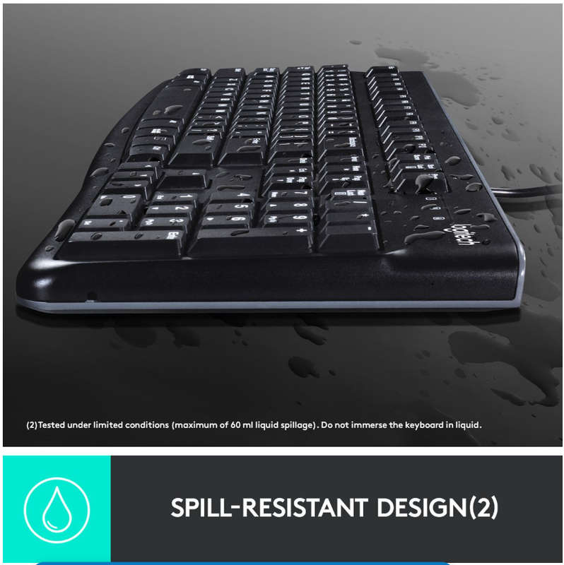 Logitech MK120 Wired Keyboard and Mouse With Whisper Quiet Keys - Black