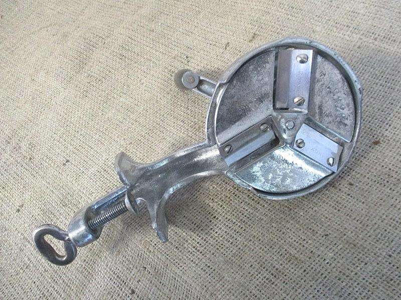 The Genuine McCoy.....This Sturdy Rare Vintage Jupiter Twin Feeder Cast Iron Table Mount Bean Slicer