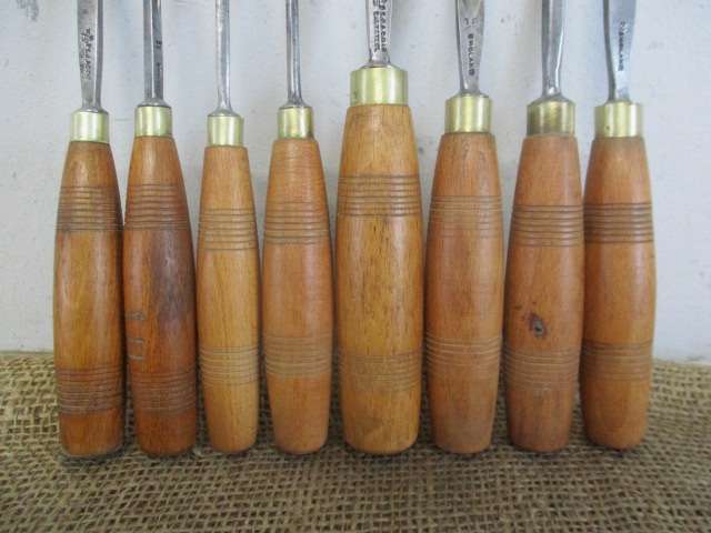 Super Rare Antique/Vintage Set of 8 Ward & Payne / S.J.Addis Wood Carving Knifes