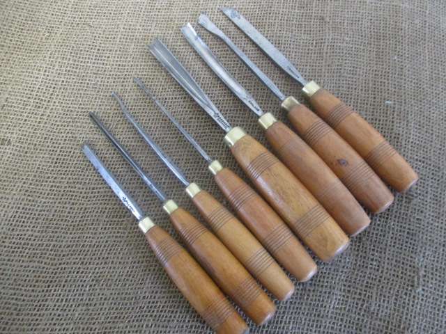 Super Rare Antique/Vintage Set of 8 Ward & Payne / S.J.Addis Wood Carving Knifes