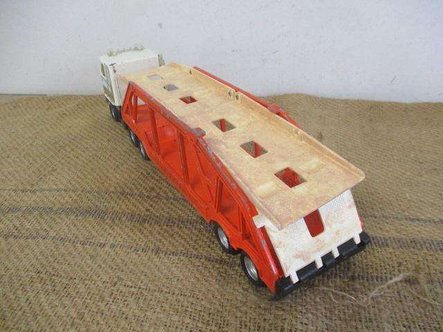 Large Vintage ERTL Tin Semi Truck With Die Cast Auto Carrier