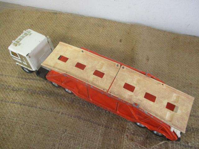 Large Vintage ERTL Tin Semi Truck With Die Cast Auto Carrier