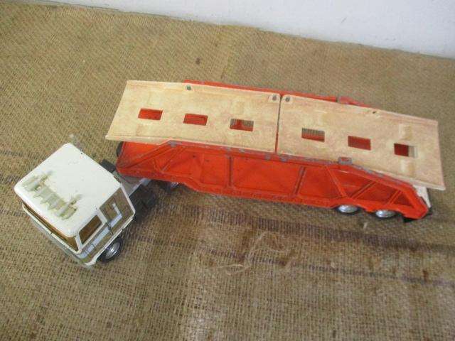 Large Vintage ERTL Tin Semi Truck With Die Cast Auto Carrier
