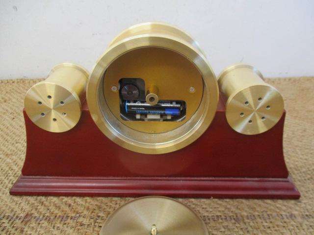 Very Stylish Brass And Wooden Desktop Battery Operated Clock With Hygrometer And Thermometer