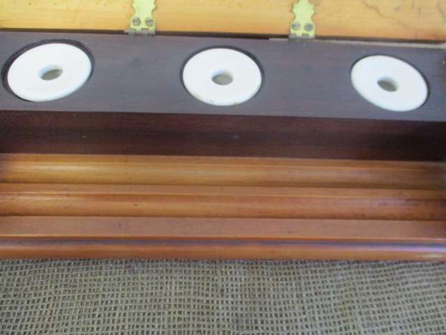 Rare Collectable Prestigious Vintage Wooden Three Inkwell Stand With Pen Tray