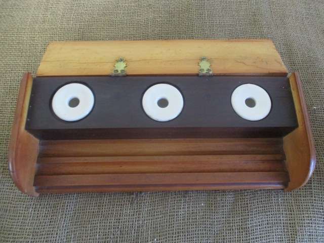 Rare Collectable Prestigious Vintage Wooden Three Inkwell Stand With Pen Tray