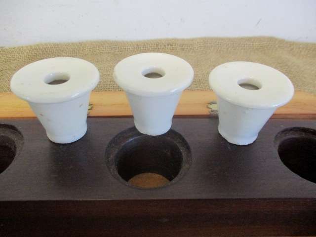 Rare Collectable Prestigious Vintage Wooden Three Inkwell Stand With Pen Tray