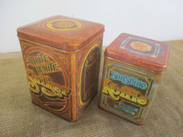 Three Awesome Vintage Metal Box Ware Sugar/Suiker  Coffee/Koffie  Tea/Tee Nesting Tins