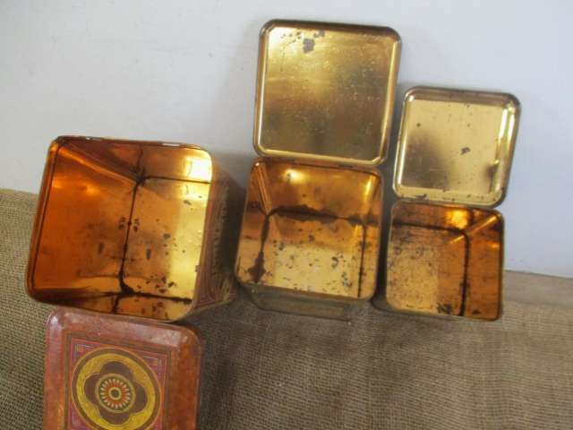 Three Awesome Vintage Metal Box Ware Sugar/Suiker  Coffee/Koffie  Tea/Tee Nesting Tins