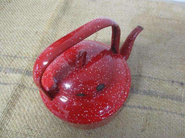 Red Hot.....This Marvelous Sizable Vintage Old Fashioned Speckled Enamel Coffee Kettle