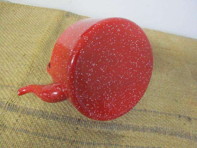 Red Hot.....This Marvelous Sizable Vintage Old Fashioned Speckled Enamel Coffee Kettle