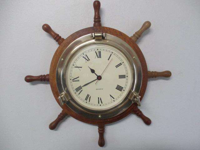 Beautiful Vintage Wall Mounted Maritime Ships Wheel Quartz Clock