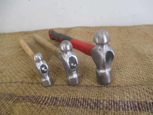 Three Mighty Solid Steel Ball-Peen Hammers : 500gr  /  300gr  /  200gr